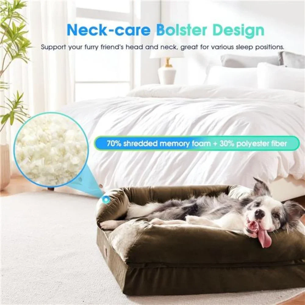 Orthopedic Dog Bed Full Memory Foam Dog Beds, Waterproof Liner (Brown,36x28)